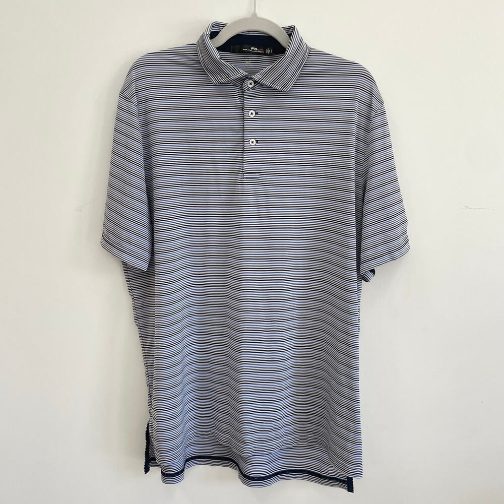 RLX Ralph Lauren Classic Fit Striped Blue Lightweight Men's Golf Shirt Large